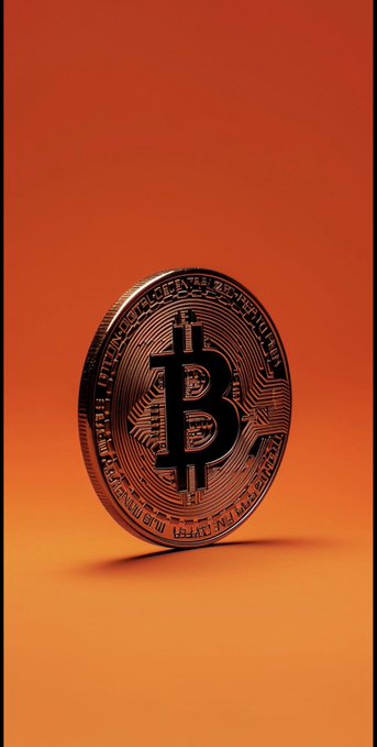 A physical Bitcoin coin stands upright against a warm orange gradient background, displaying the iconic "₿" symbol and the inscription "BITCOIN DIGITAL DECENTRALIZED PEER TO PEER" along its rim—visually reinforcing the post's message that Bitcoin, as a decentralized system, endures and functions through competing interests rather than despite them.