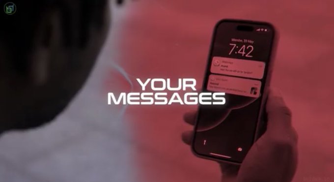 A close-up of a person holding a smartphone displaying messages, with overlay text reading 'YOUR MESSAGES' in a stylized font.