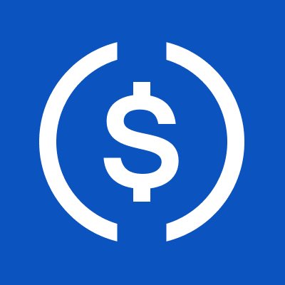 A blue square icon featuring a white dollar sign ($) enclosed within broken parentheses, representing the USDC stablecoin logo.
