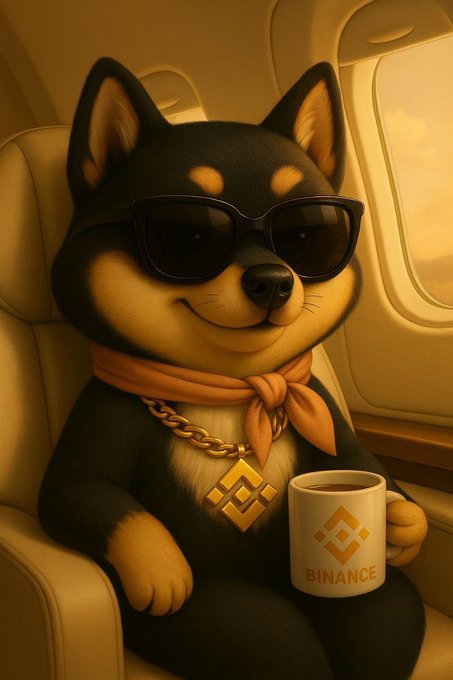 The image features a cartoon dog wearing sunglasses, holding a cup of coffee, and sitting inside an airplane seat with a "Manyu Army" logo displayed on its lapel. The caption reads "$MANYU isn't coming. It's already here. @RealManyu #ManyuArmy".