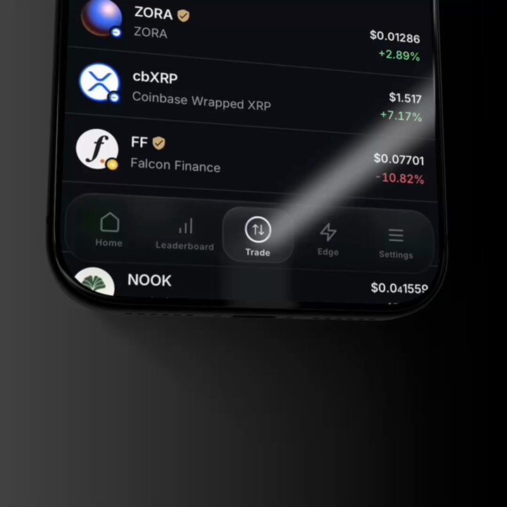 The image shows a close-up of an iPhone screen displaying a cryptocurrency trading app, with various options available for users to trade cryptocurrencies such as Bitcoin. The app has a "NOOK" option that stands out against the black background on the phone's home screen. The time displayed is 0:15 seconds, and there are several other options visible in the app, including "COINBASE WIPED XRP", "ZORA", and "ZORA".