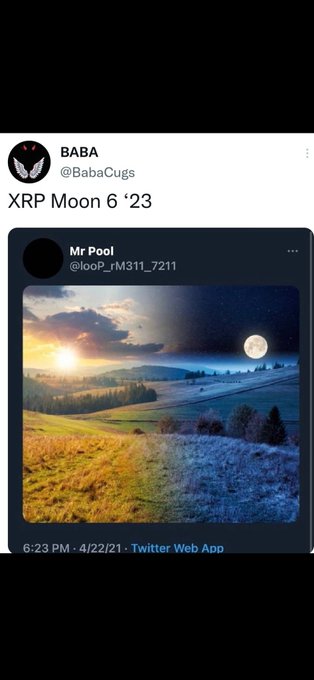 The image features a post on Twitter displaying two different versions of an image of the moon, one during the day and another at night with the sun setting. The night version has a time stamp of 6:22 PM. The post seems to be about a moonlight photography session or sharing a scenic landscape photograph featuring a field under sunset as well as during daytime when it's daytime.
