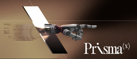 Promotional image showing a robotic hand with a satellite antenna and the text 'Prisma(x)'.