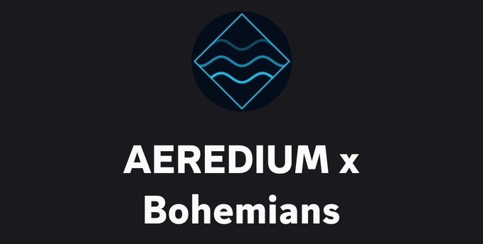 A logo graphic on a dark background reading 'AEREDIUM x Bohemians' beneath a diamond symbol with wave patterns.
