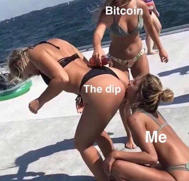 The image shows a group of young women posing together at the beach with the caption "Boys, you know what to do: Bitcoin". The text is written in white and is positioned above the girls' heads as they pose for the photo.