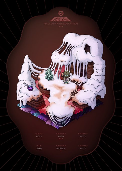 A digital illustration featuring a skeletal skull with melting snow, a small character inside, and text including "KINSQUIL," "MALOU • KINSOU ATHMOS," "ARTIFACT none," "SOUL RUINS," "KODA 1089," and "KIND KINSQUIL."