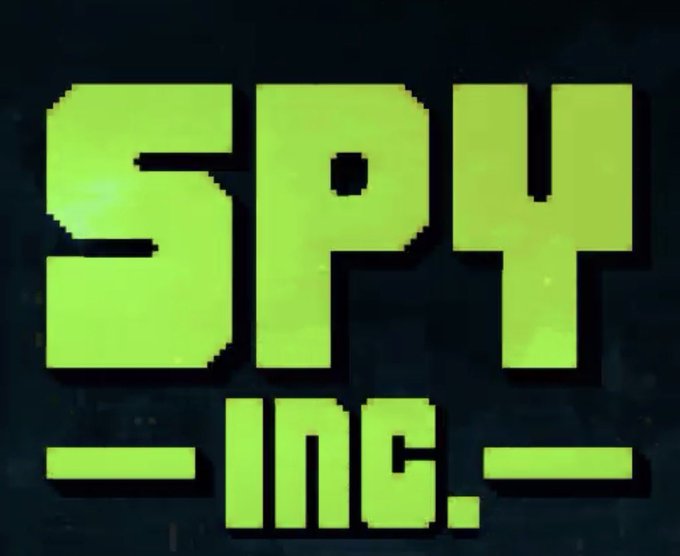 A pixelated green and black logo reading 'SPY INC.' on a dark background.