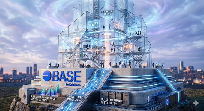 The image features a large glass structure resembling a skyscraper or a tower with multiple levels of windows. The building appears to be made of glass and steel, giving it an futuristic appearance. It is situated in a city setting, surrounded by buildings that create a skyline backdrop for this architectural marvel. The text "base" can be seen on the image as well.

The post about Base explains how the platform is transforming the blockchain space, which has caught the attention of many people interested in the crypto and blockchain industry. It highlights the importance of staying up-to-date with the latest developments in this field to understand the impact of platforms like Base on the broader landscape.
