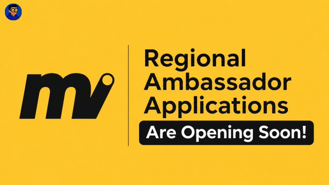 The image features a yellow banner with black text that reads "Regional Ambassador Applications Are Opening Soon!". The banner also includes a blue logo of a person's face. The background color of the banner is yellow, which contrasts nicely with the black text on it. The overall design and layout of the banner suggest that it is promoting an application or initiative related to regional ambassadors in various countries around the world.