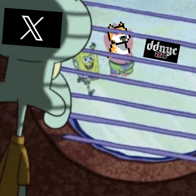 A pixelated image of SpongeBob SquarePants and Patrick Star behind prison bars, overlaid with the X (Twitter) logo and a 'ddmyc 2026' logo, referencing the Tren de Aragua gang.