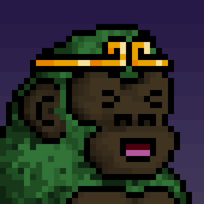 A pixel art illustration depicts a character with dark skin wearing a green and orange striped beanie and a green scarf, smiling against a purple background.