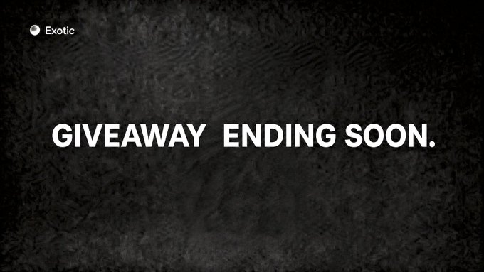 A black textured background displays the bold white text "GIVEAWAY ENDING SOON." with "Exotic" labeled in the top-left corner, serving as an urgent visual reminder that the $500 USDT giveaway mentioned in the post is about to close. The stark, attention-grabbing design reinforces the call to action for users to enter quickly before time runs out.