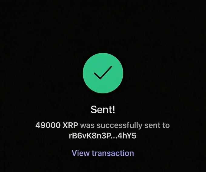 The image shows a message screen with an email icon displaying a green checkmark and the text "Sent!". The email appears to be from someone named "B6K8N3P" who has sent money to another person, possibly for a charitable cause or personal investment. The recipient's name is not visible in the image but it can be inferred that they have never won anything before.