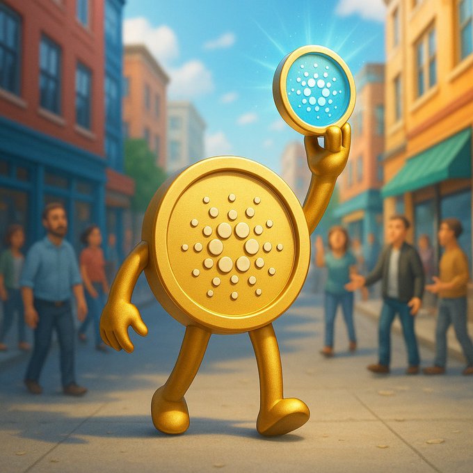 The image features a cartoon gold coin character standing on a city street, holding up a blue coin with a light shining on it. The caption of the image reads "There'll be a time when Cardano $ADA proves every skeptic wrong. And I'M looking forward to this moment." This suggests that the coin character is promoting or celebrating the idea of investing in Bitcoin and its potential future success, as suggested by the post's title.