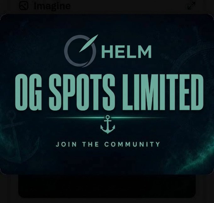 A dark digital banner features the "HELM" logo and the text "OG SPOTS LIMITED" in glowing teal letters, with an anchor icon and the phrase "JOIN THE COMMUNITY" beneath it.