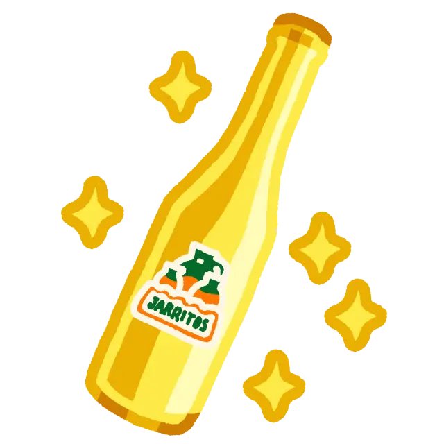 An illustrated golden-yellow bottle labeled 'JARITOS' is surrounded by sparkle effects.