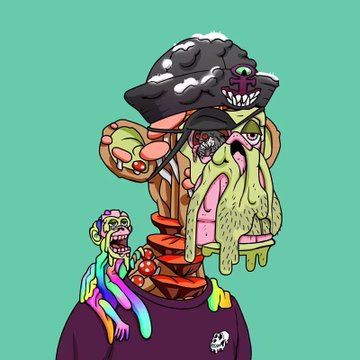 A colorful cartoon illustration of a zombie-like character in a purple shirt with melting, multi-headed figures emerging from its head and shoulders against a green background.