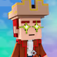 A pixel art character of a blonde queen or princess wearing a crown and a red cape against a black background.