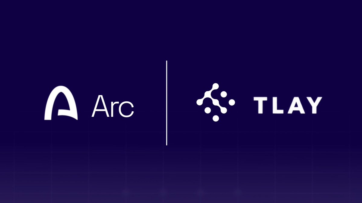 Dark blue graphic showing the Arc logo alongside the TLAY logo, separated by a vertical divider line.