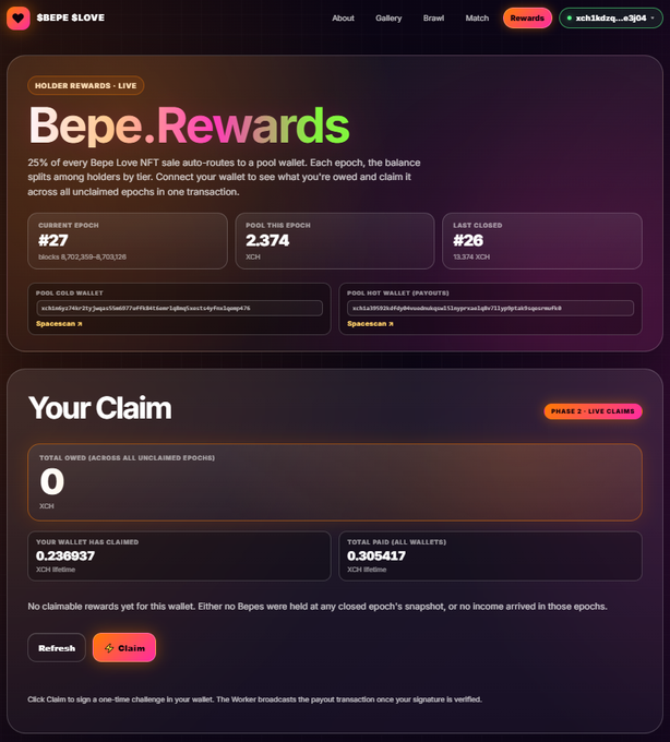 In this screenshot, there's a website about Bepe rewards. It features a purple background with white text providing details about the app. The main focus appears to be the rewards tab which displays information on claim management and tokens. Another smaller section titled "Your Claim" is also present, likely containing instructions or guidelines for making a claim in the rewards app. The overall layout seems user-friendly and organized. It appears to cover all aspects of the Bepe rewards platform from claim submission to reward distribution and token management.