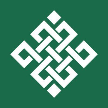 Green square logo featuring a white geometric diamond knot pattern.