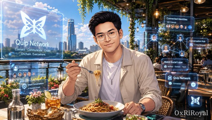 The image features a man sitting at an outdoor restaurant table with a plate of spaghetti in front of him. He is wearing glasses, and there are several other people around him who appear to be engaged in conversation or enjoying their meals as well. The scene takes place on a sunny day, creating a pleasant atmosphere for dining outdoors.