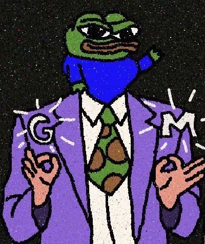 The image features an illustration of a frog wearing a suit, tie, and holding a gavel. The frog appears to be giving an "ok" sign with its hands raised. The background of the image is black, which contrasts with the colorful elements in the foreground. The phrase "So guys here’s my take on $PFP this morning what makes it interesting isn’t just the frog it's the fact that almost everyone who has touched PumpFun has already interacted with it in one way or another". This message is related to the image, as it seems to be a commentary on the popularity of the character "$PFP" and how it has been widely used.