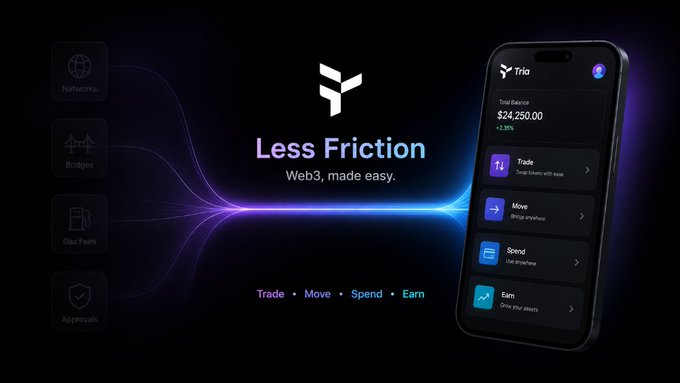 The image shows an iPhone screen displaying a website called "less friction" with a blue background and purple lines. The phone's screen is lit up, indicating that it is open and active. The app appears to be related to cryptocurrency or blockchain technology, as indicated by its name. The text on the screen reads: "Focus on what is in the image and how it relates to the post."