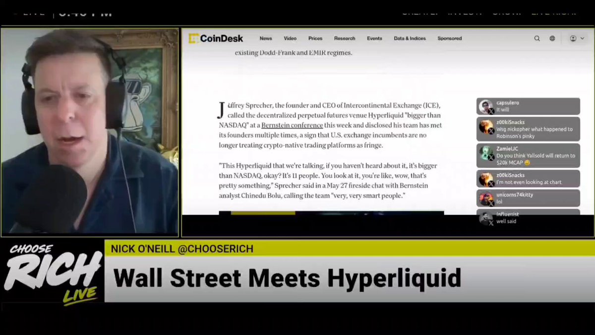 The image features a screenshot from a news website where a man wearing headphones is talking into a microphone while typing on a computer screen. The news article reads that Nick O'Neill has received recognition for Luca Netz's largest airdrop, which was worth $1 billion and involved crediting many people with money. However, due to the scale of the airdrop, not everyone gets credited in the original post.