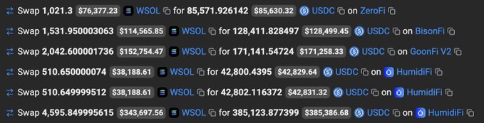 The image shows a long horizontal line of text, possibly indicating multiple options or information related to cryptocurrency trading. There are mentions of "size" and "solana", suggesting that we might be discussing the trading strategy for a particular cryptocurrency or the cryptocurrency's market size. The focus seems to be on the @Titan_Exchange DART exchange platform and its best quote routing feature, which is used by the post to guarantee the best prices at execution time. This ensures that the user obtains the optimal trade results in real-time while avoiding inflated bid-ask spreads typically seen with exchanges other than @Titan_Exchange.