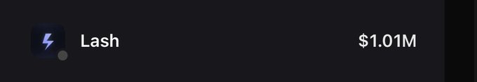 A dark-themed graphic displays the "Lash" logo (a blue lightning bolt in a rounded square) alongside the text "$1.01M," illustrating the $1.01 million trading volume milestone that the Lash prediction platform achieved three weeks after its launch.