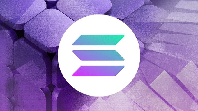 The Solana logo (three horizontal stacked bars in teal and purple gradient) is centered in a white circle against a purple, cushion-textured background with a holographic overlay.