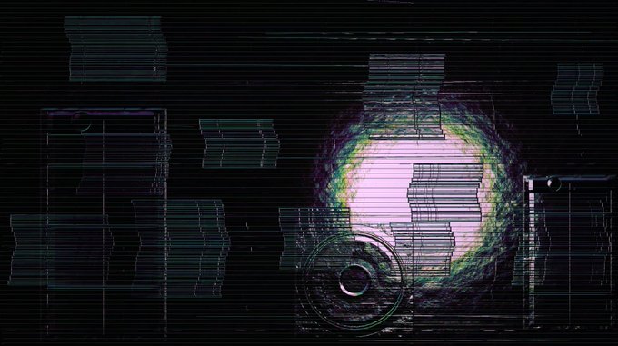A glitchy, pixelated digital artwork featuring abstract shapes, horizontal scanlines, and a central swirling circular form in greens and purples against a black background, creating a corrupted or retro CRT aesthetic that complements the "Enchanting Nature" title of the NFT drop being sold for 0.25 ETH.
