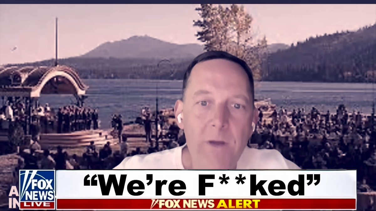 The image shows a man wearing headphones, possibly watching or listening to a news alert from Fox News. The text displayed on the screen reads "We're F**ked!" which indicates that there might be an update or breaking news related to Bitcoin or cryptocurrency. The man's expression suggests he is engaged in the content being presented and reacting to it.