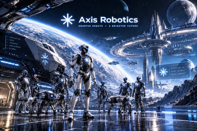 A promotional image for "Axis Robotics" featuring the tagline "Smarter Robots • A Brighter Future," showing them standing among humanoid robots and robotic dogs on a futuristic space station with Earth and a large space colony in the background. The image visually reinforces the post's theme of Axis Robotics' advanced network by depicting a sci-fi ecosystem where diverse, sophisticated robots are coordinated and deployed across multiple environments—mirroring how the platform routes complex tasks to the right contributors rather than relying on scale alone.