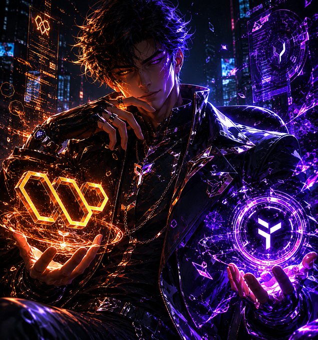 The image features a man with dark hair wearing a black jacket, holding two objects - one yellow and one purple. The background of the image shows buildings and neon lights, creating an urban atmosphere. There are also some texts present in the image that read "Hype can bring attention but it rarely creates long-term impact. The projects that stand out to me are the ones solving real problems." This message seems to be related to the post about cryptocurrency or blockchain technology.