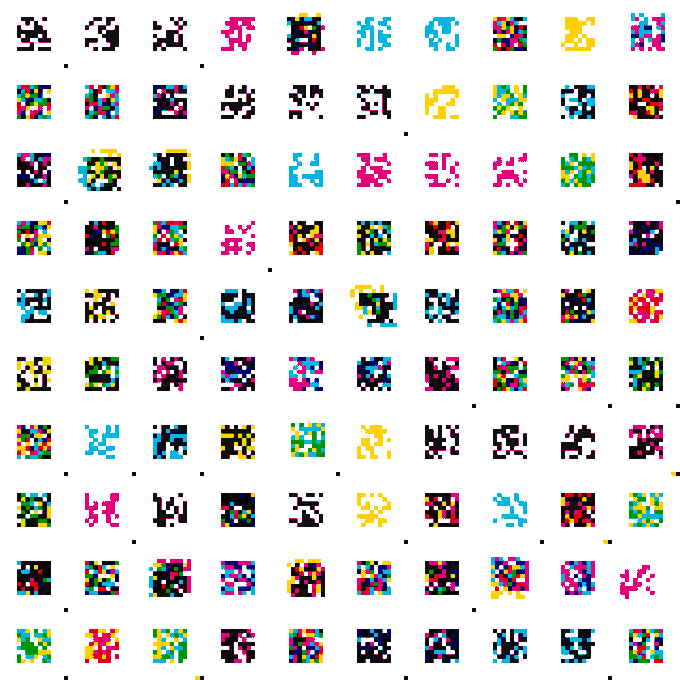 A grid of colorful pixel art sprites featuring various characters, creatures, and items in a retro 8-bit or 16-bit video game style.