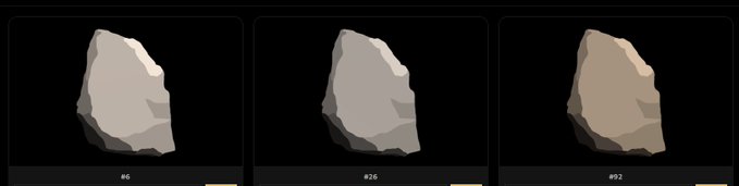 Three side-by-side renders of the same elongated stone/rock shape labeled #6, #26, and #21, shown in slightly varying shades from light gray to tan.