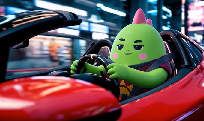 The image features a green toy car with a pink headband driving down a city street at night. The car has a red roof and is surrounded by various vehicles such as cars and buses. There are also people visible in the scene, possibly pedestrians or other drivers on the road. The image seems to be related to a post about Web3, which suggests that the toy car could represent an innovative approach to launching new projects without needing traditional funding. This idea challenges the conventional belief that only established companies can launch new products and services successfully. In this case, the green toy car with a pink headband symbolizes a creative and unconventional way of bringing ideas to life in the digital age.