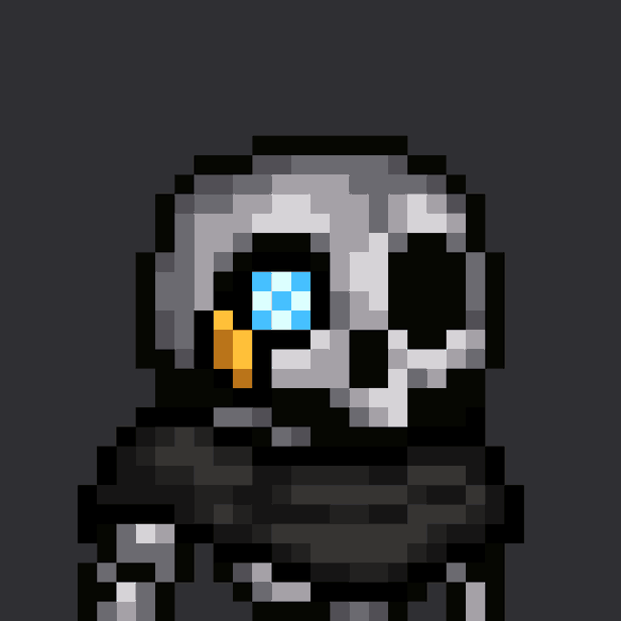 A pixel art depiction of a hooded figure with a glowing cyan eye and gold detail, set against a dark background. The mysterious, anonymous aesthetic of the crypto/NFT character visually reinforces the post's themes of renewed energy, confidence, and the secretive yet vibrant community spirit surrounding the creator's Crypt project.