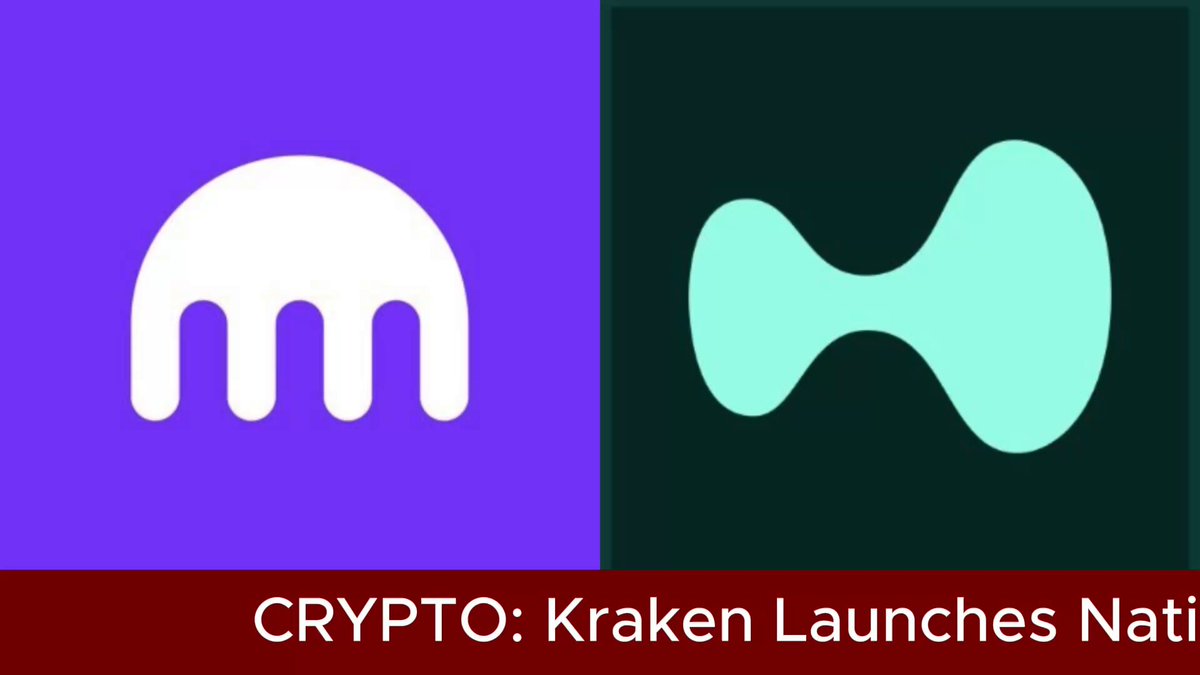 The image features a graphic design with two squares, one being a purple square containing a white octopus shape, while the other is green and houses a blue kraken shape. Below these illustrations are descriptions related to the featured item, Crypt: Kraken Launches Nati, which states that the Crypto: Kraken Launches Nati integration enables native staking for users who want to earn up to 2.2% APY on their holdings. The post also mentions the @Krakenfx hashrate-based token model and integration, which helps users transition from retail to institutional trading without leaving their portfolio.