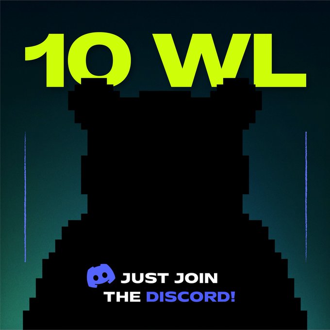 A promotional graphic shows a black pixelated silhouette with yellow text '10 WL' above it and a Discord logo with 'JUST JOIN THE DISCORD!' below.
