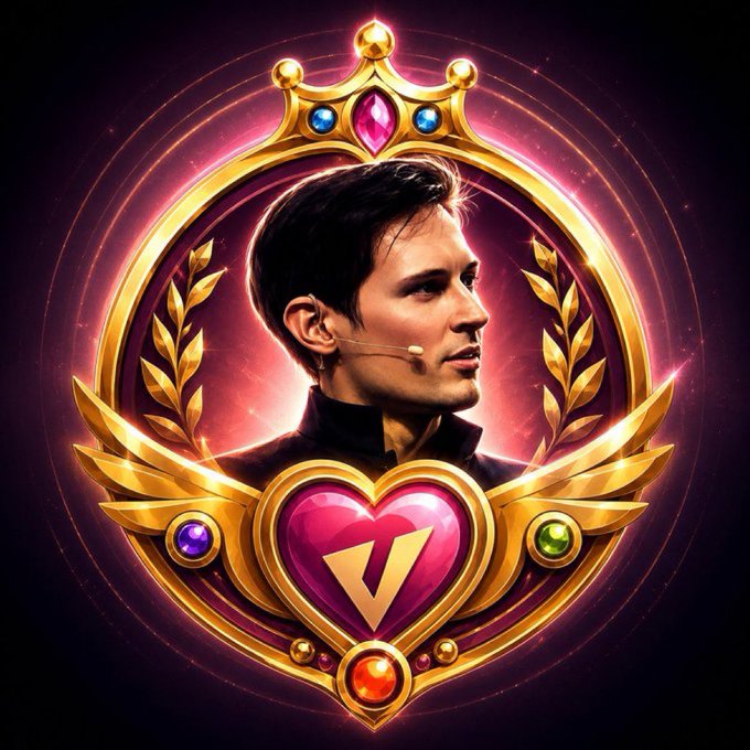 A stylized digital portrait of a man wearing a headset microphone, framed by an ornate golden crown emblem with jewels, wings, and a central pink heart design.