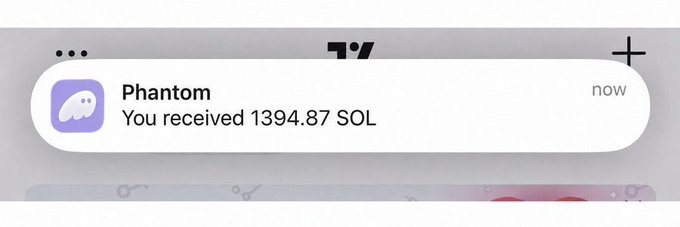 A Phantom wallet notification shows the user receiving 1394.87 SOL, supporting the post's boast about getting paid out and prompting others to share their Solana addresses.