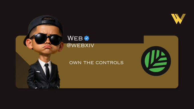 The image features a cartoon character wearing sunglasses, a suit, and a hat with the words "WEB" written above their head. The character appears to be posing or standing against a black background. Below the character's photo, there is text that reads "OWN THE CONTROLS". This suggests that the image might be related to an advertisement or promotional material for a product or service.