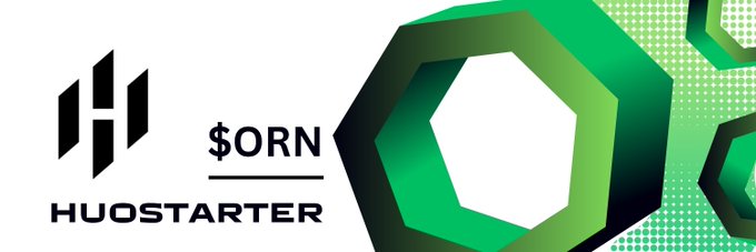 This image features the "HUOSTARTER" logo alongside "$ORN," visually representing the Orion Agents token sale, as announced in the accompanying post. The hexagonal design elements likely symbolize the project or token itself.