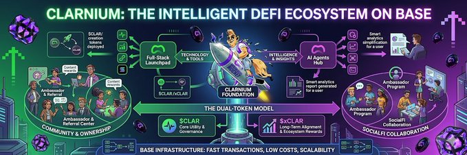 The image features a colorful poster that explains the concept of "Defi" as an intelligent ecosystem powered by artificial intelligence, social media, and community ownership. The poster includes various illustrations depicting different aspects of this ecosystem, such as people interacting with each other on social media platforms or using AI tools to make decisions. The poster also highlights the importance of a strong SocialFi foundation for building successful ecosystems that prioritize community involvement and true ownership.