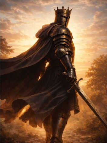 The image features a knight standing with his sword raised, wearing a black outfit that includes a cape. The background of the image shows trees and bushes, creating an atmosphere reminiscent of medieval times or fantasy settings. The caption for this image reads "Happy Sunday Legends It'S a new week. Are we ready or should we go without you?".