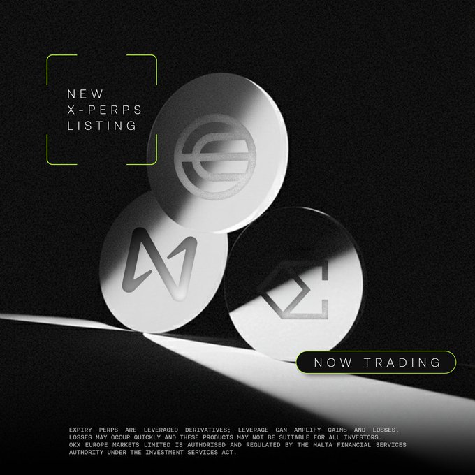 The image features a stack of three silver coins that have the word "X" on them, along with some text above and below. The coins are arranged vertically against a dark background, highlighting their details. In the foreground, there's an advertisement for three new X-Perps trading pairs located in Europe. These pairs are currently available for purchase, and they offer up to 10x leverage options with various underlying assets such as commodities, currencies, and bonds. The image also contains text that provides more information about these trading pairs and their benefits, emphasizing how the X-Perps service could enhance an individual's investment strategies or account access.