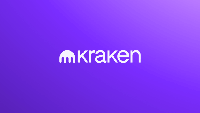 The image displays the Kraken logo in white text alongside its distinctive octopus-tentacle icon, set against a purple gradient background, visually representing the cryptocurrency exchange's branding as it launches a revamped app featuring AI agents to compete in the crypto market.